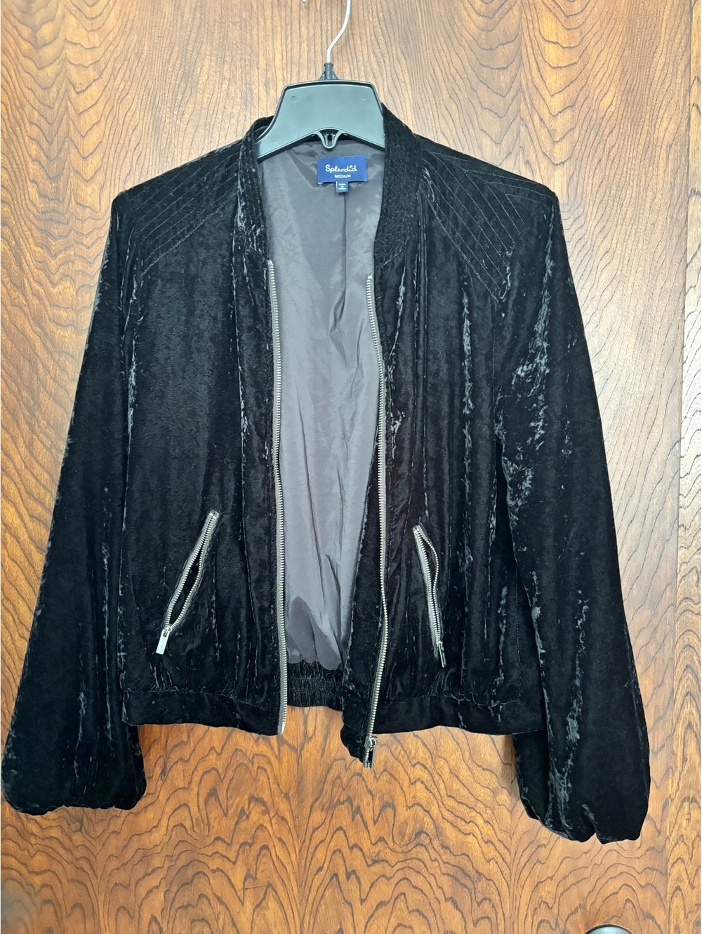 Splendid Black Velvet Bomber Jacket Medium
